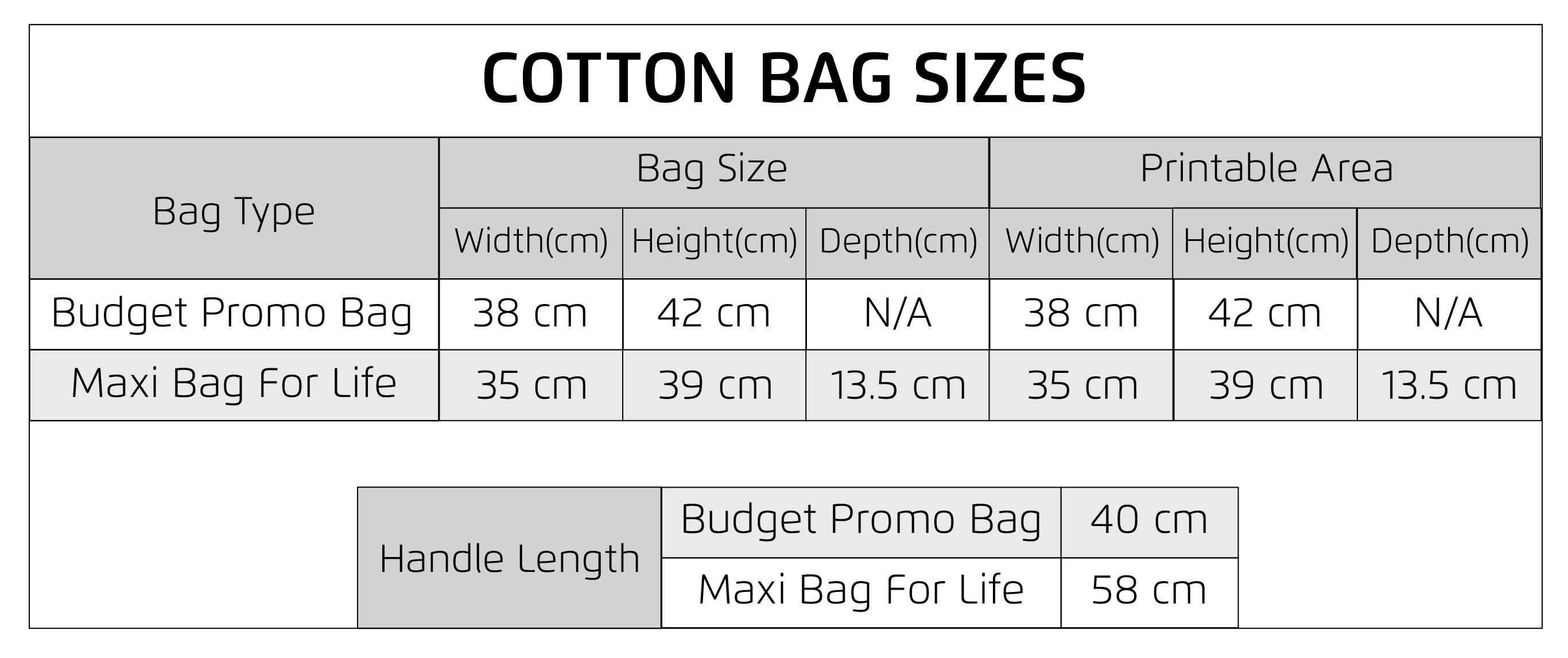 Product size chart