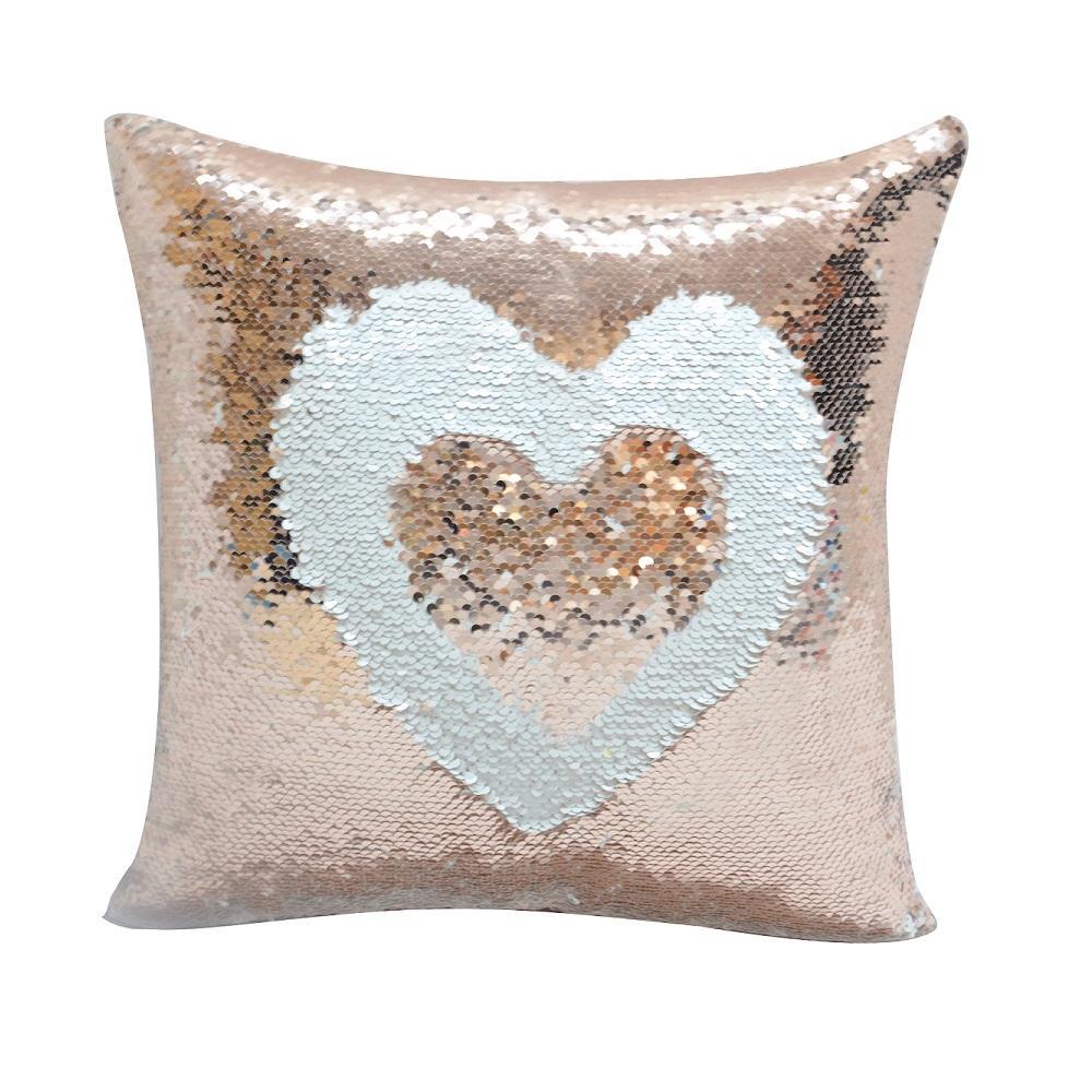 Custom Sublimation Blanks Valentine Day Gifts Heart Shaped Sequin Pillow  Cover Gold With White - Buy Gifts Pillow Cover,Sublimation Pillow